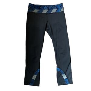 Lululemon Run Inspire Crop II Sashiko Reflective Black Mesh Blue Hyper Legging